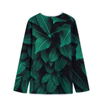 Natural Green Leaf Print Long Sleeve Short Coat