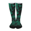 Natural Green Leaf Print Long Socks