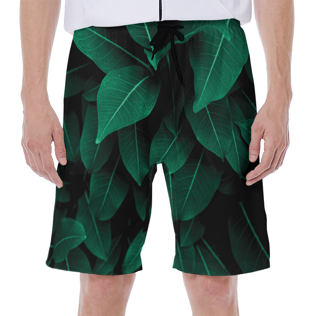 Natural Green Leaf Print Men's Beach Shorts