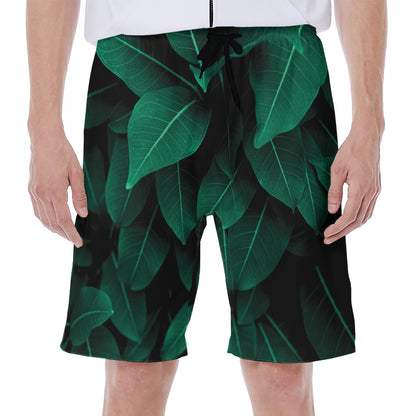 Natural Green Leaf Print Men's Beach Shorts