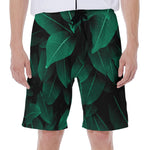 Natural Green Leaf Print Men's Beach Shorts