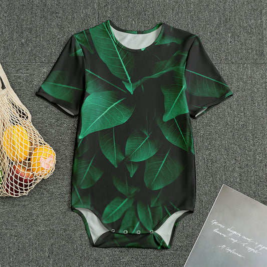 Natural Green Leaf Print Men's Bodysuit