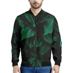 Natural Green Leaf Print Men's Bomber Jacket