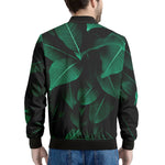 Natural Green Leaf Print Men's Bomber Jacket
