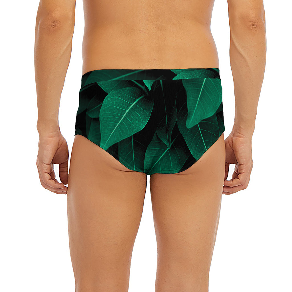 Natural Green Leaf Print Men's Briefs