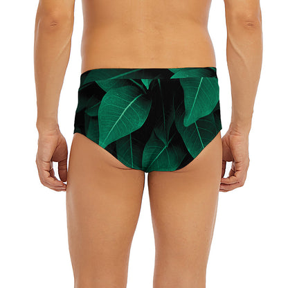 Natural Green Leaf Print Men's Briefs