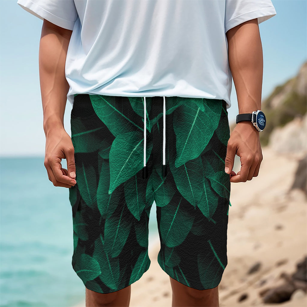 Natural Green Leaf Print Men's Cargo Shorts