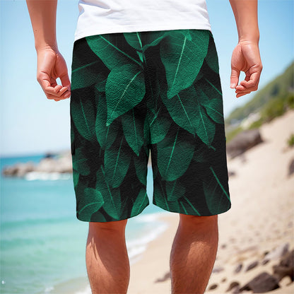 Natural Green Leaf Print Men's Cargo Shorts