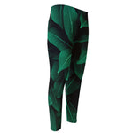 Natural Green Leaf Print Men's Compression Pants