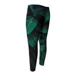 Natural Green Leaf Print Men's Compression Pants