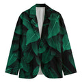 Natural Green Leaf Print Men's Cotton Blazer