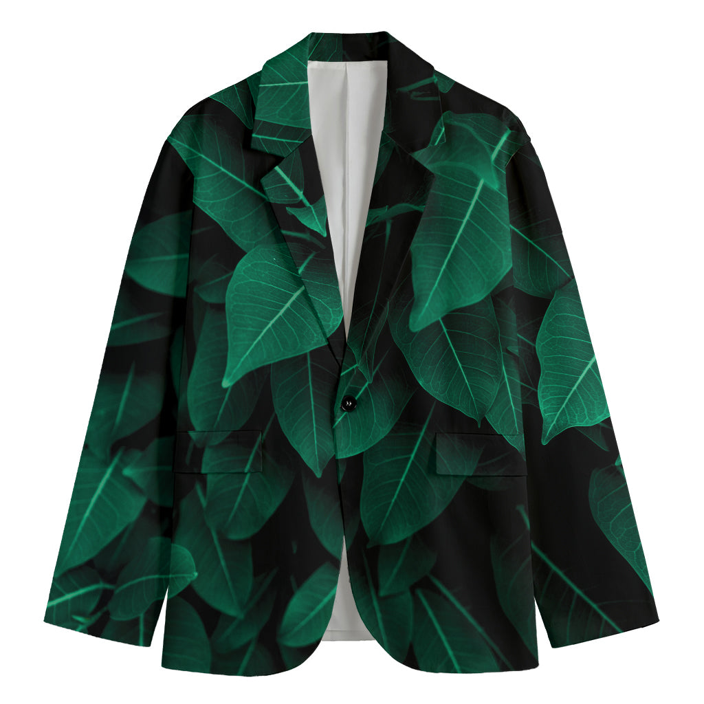 Natural Green Leaf Print Men's Cotton Blazer