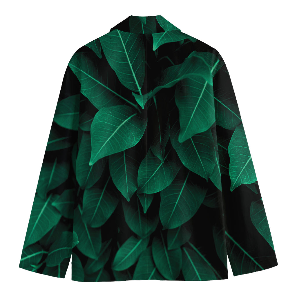 Natural Green Leaf Print Men's Cotton Blazer