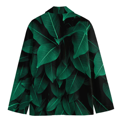Natural Green Leaf Print Men's Cotton Blazer
