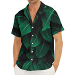 Natural Green Leaf Print Men's Deep V-Neck Shirt