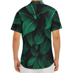 Natural Green Leaf Print Men's Deep V-Neck Shirt