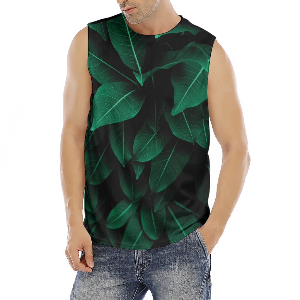Natural Green Leaf Print Men's Fitness Tank Top