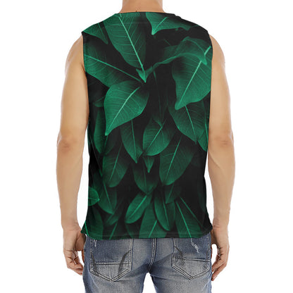Natural Green Leaf Print Men's Fitness Tank Top