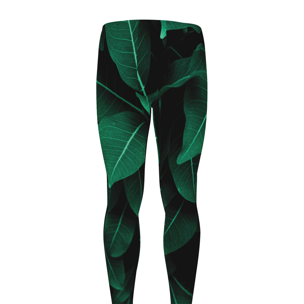 Natural Green Leaf Print Men's leggings