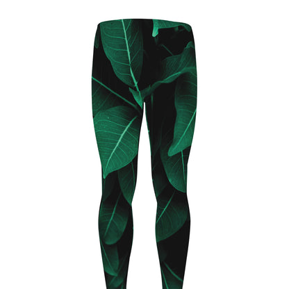 Natural Green Leaf Print Men's leggings