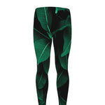 Natural Green Leaf Print Men's leggings