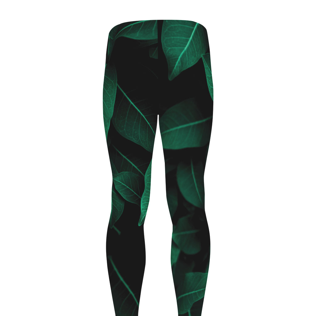 Natural Green Leaf Print Men's leggings