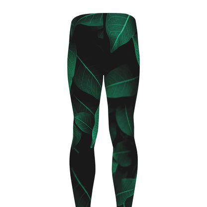 Natural Green Leaf Print Men's leggings