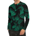 Natural Green Leaf Print Men's Long Sleeve Rash Guard