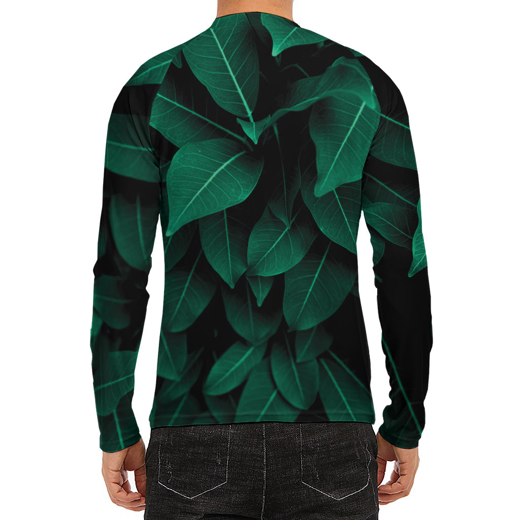 Natural Green Leaf Print Men's Long Sleeve Rash Guard
