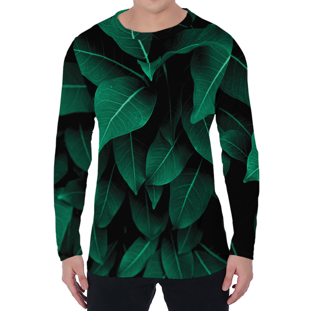 Natural Green Leaf Print Men's Long Sleeve T-Shirt