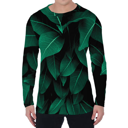 Natural Green Leaf Print Men's Long Sleeve T-Shirt