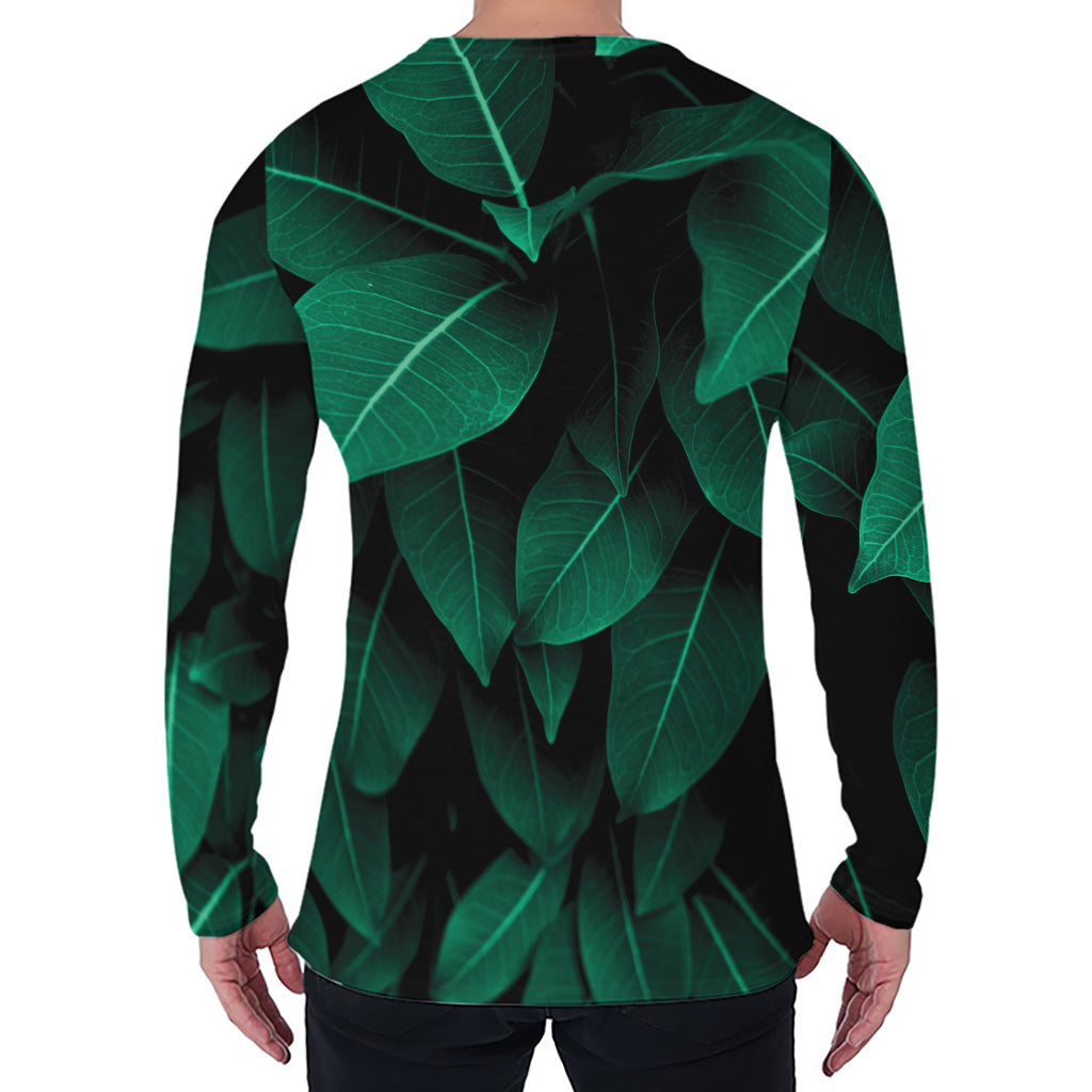 Natural Green Leaf Print Men's Long Sleeve T-Shirt
