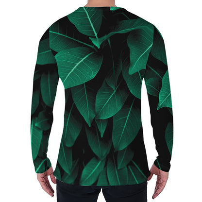Natural Green Leaf Print Men's Long Sleeve T-Shirt