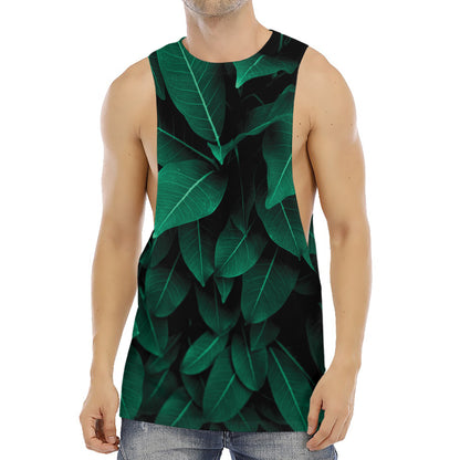 Natural Green Leaf Print Men's Muscle Tank Top