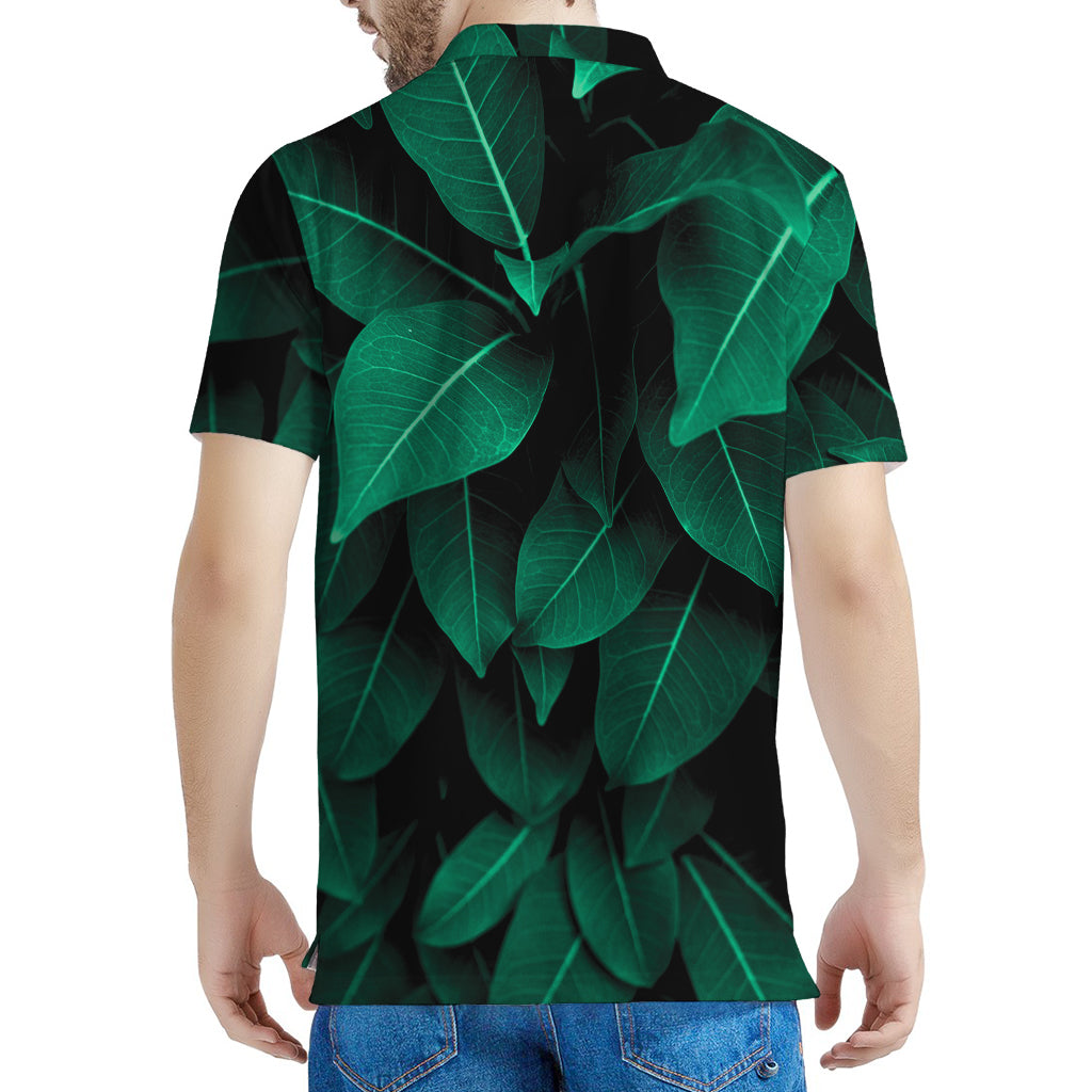 Natural Green Leaf Print Men's Polo Shirt