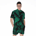 Natural Green Leaf Print Men's Romper
