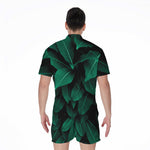 Natural Green Leaf Print Men's Rompers