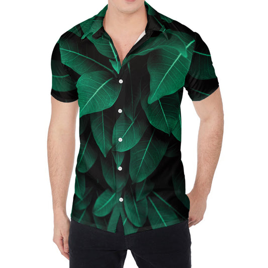 Natural Green Leaf Print Men's Shirt