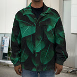Natural Green Leaf Print Men's Shirt Jacket
