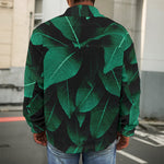 Natural Green Leaf Print Men's Shirt Jacket