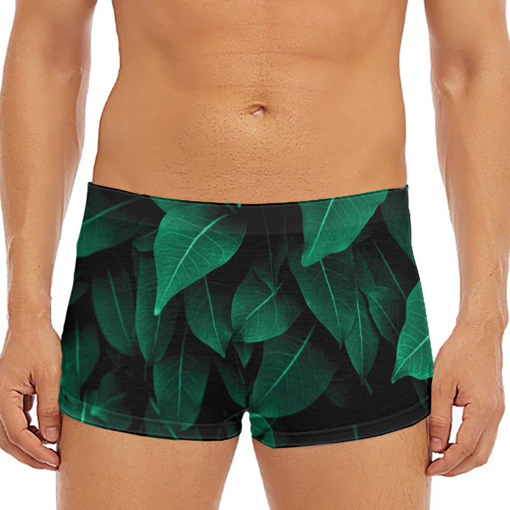 Natural Green Leaf Print Men's Short Boxer Briefs