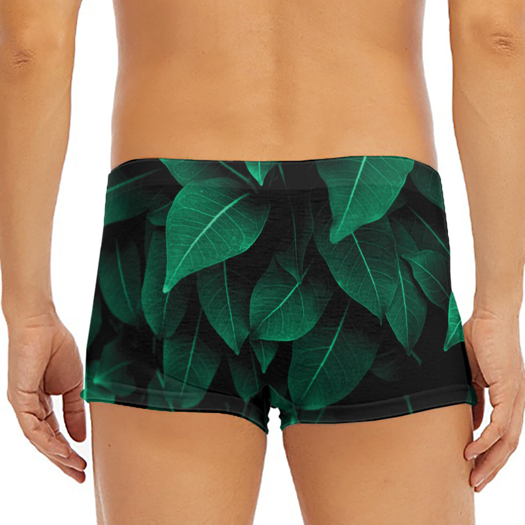 Natural Green Leaf Print Men's Short Boxer Briefs