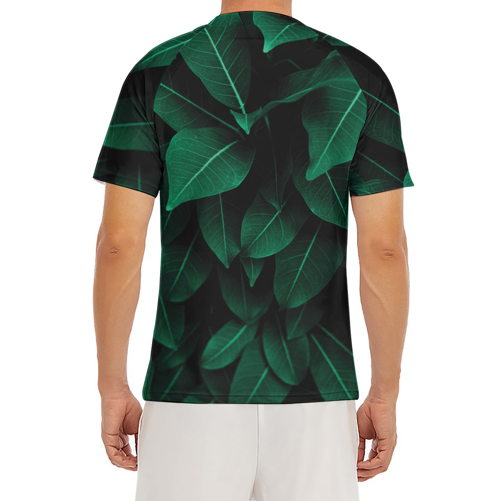 Natural Green Leaf Print Men's Short Sleeve Rash Guard