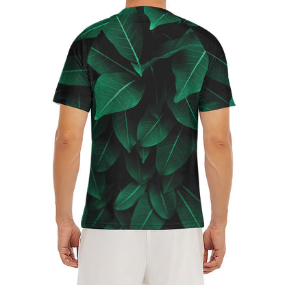 Natural Green Leaf Print Men's Short Sleeve Rash Guard