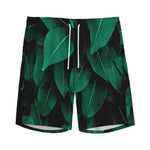 Natural Green Leaf Print Men's Sports Shorts