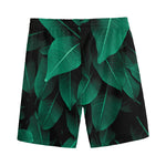 Natural Green Leaf Print Men's Sports Shorts