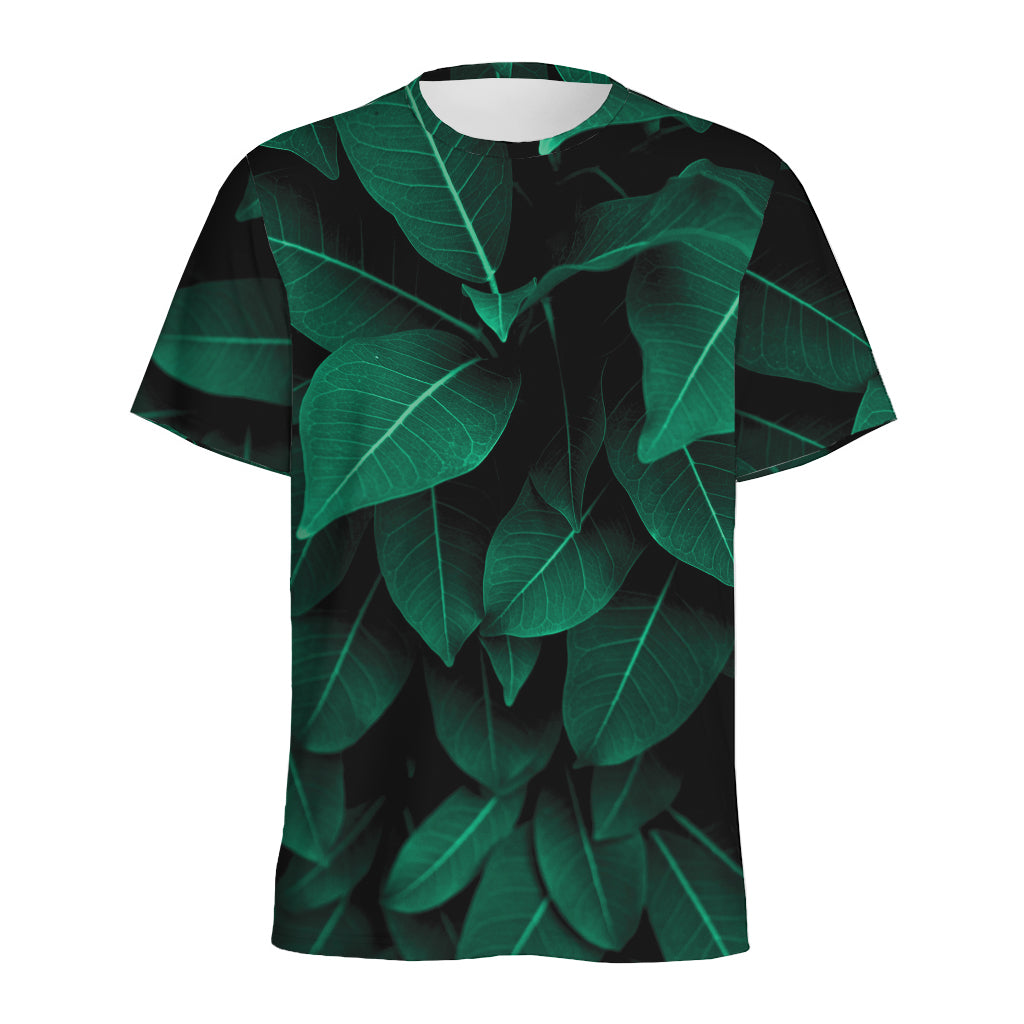 Natural Green Leaf Print Men's Sports T-Shirt