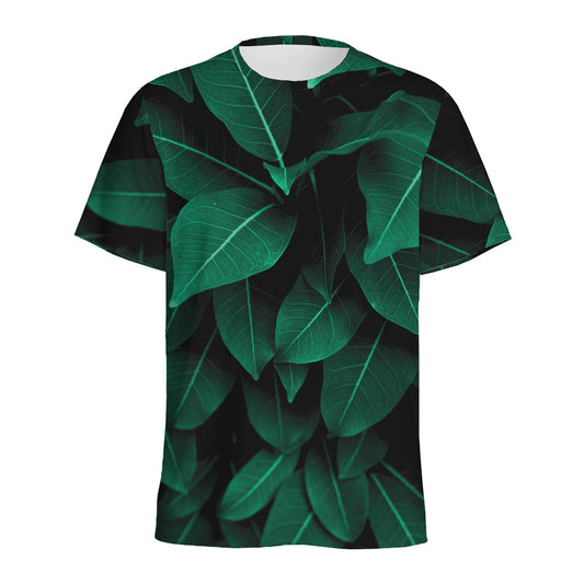 Natural Green Leaf Print Men's Sports T-Shirt