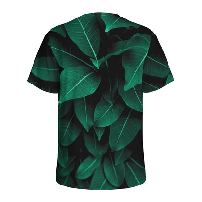 Natural Green Leaf Print Men's Sports T-Shirt