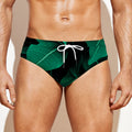 Natural Green Leaf Print Men's Swim Briefs
